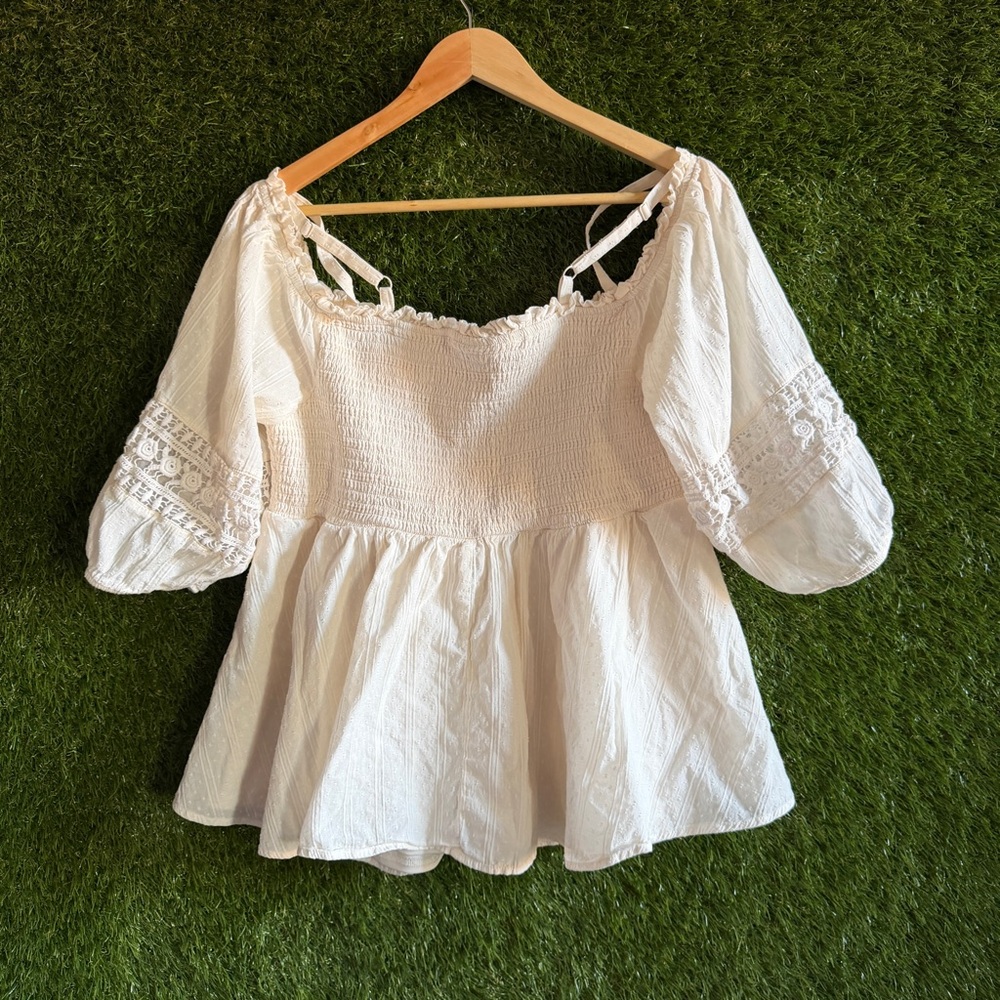 Torrid 2 Cold Shoulder 3/4 Sleeve Smocked Blouse - Picture 5 of 9